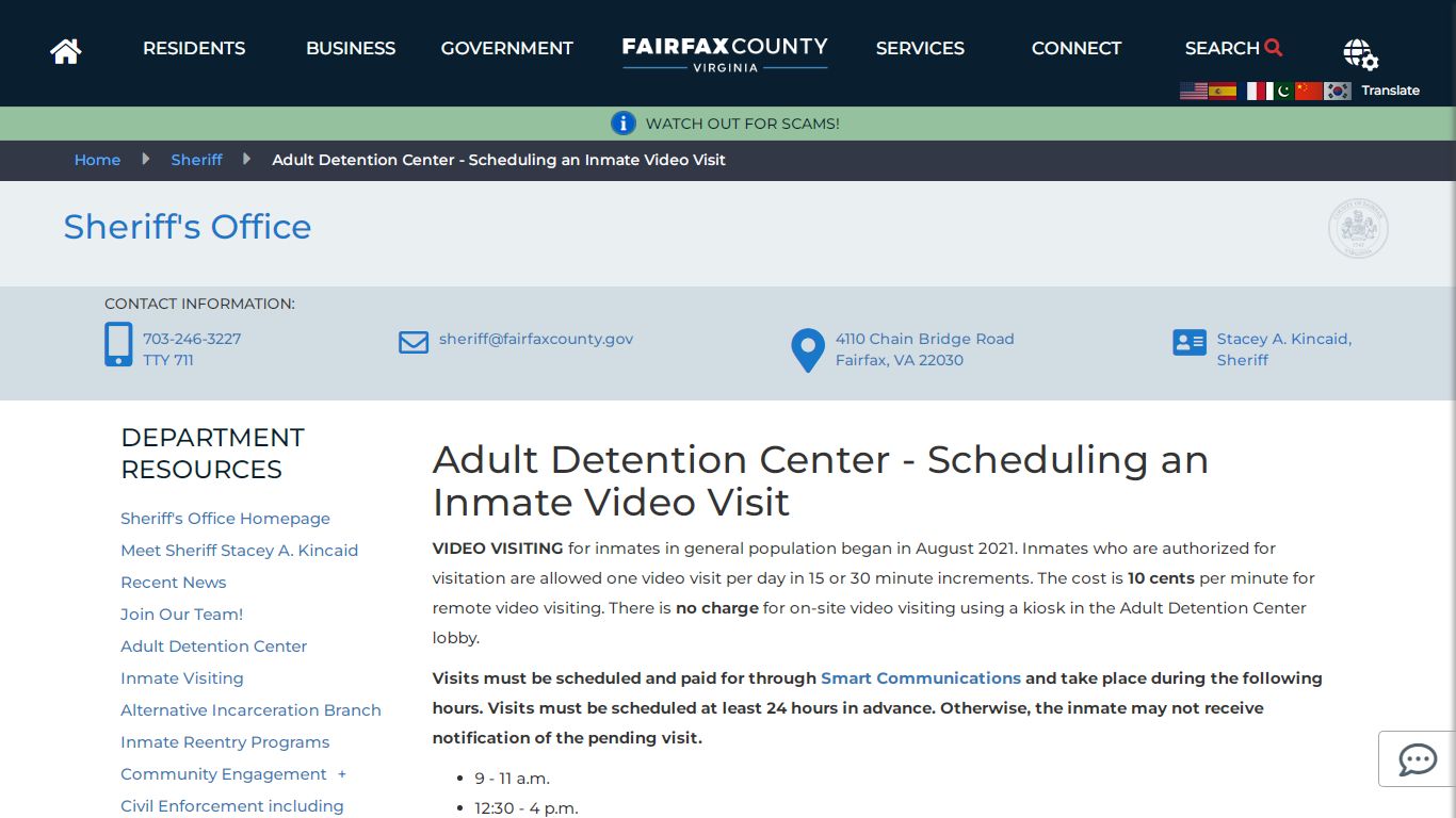 Adult Detention Center - Scheduling an Inmate Video Visit