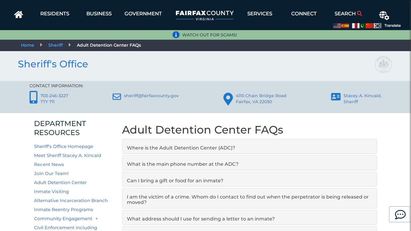 Adult Detention Center FAQs | Sheriff - Fairfax County, Virginia